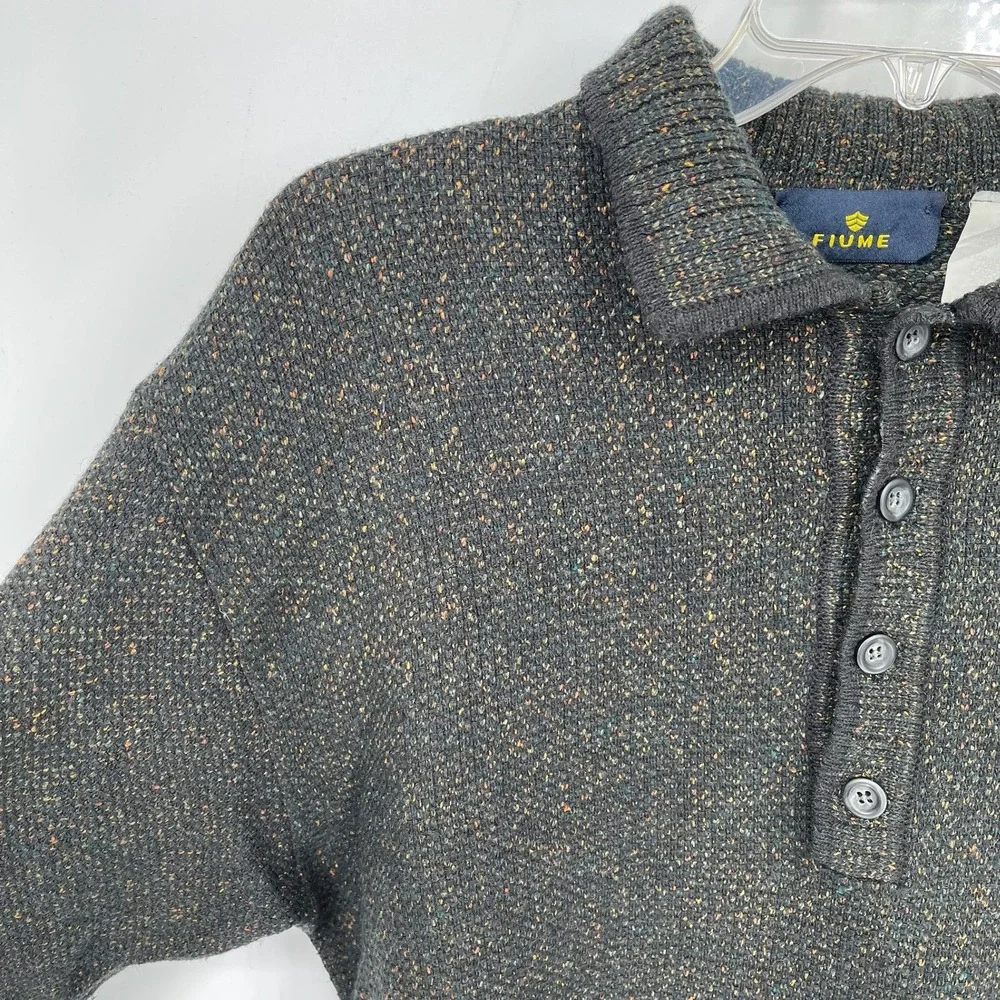 Fiume Men's Gray Speckled Wool Blend Quarter Button Polo Sweater Size XL